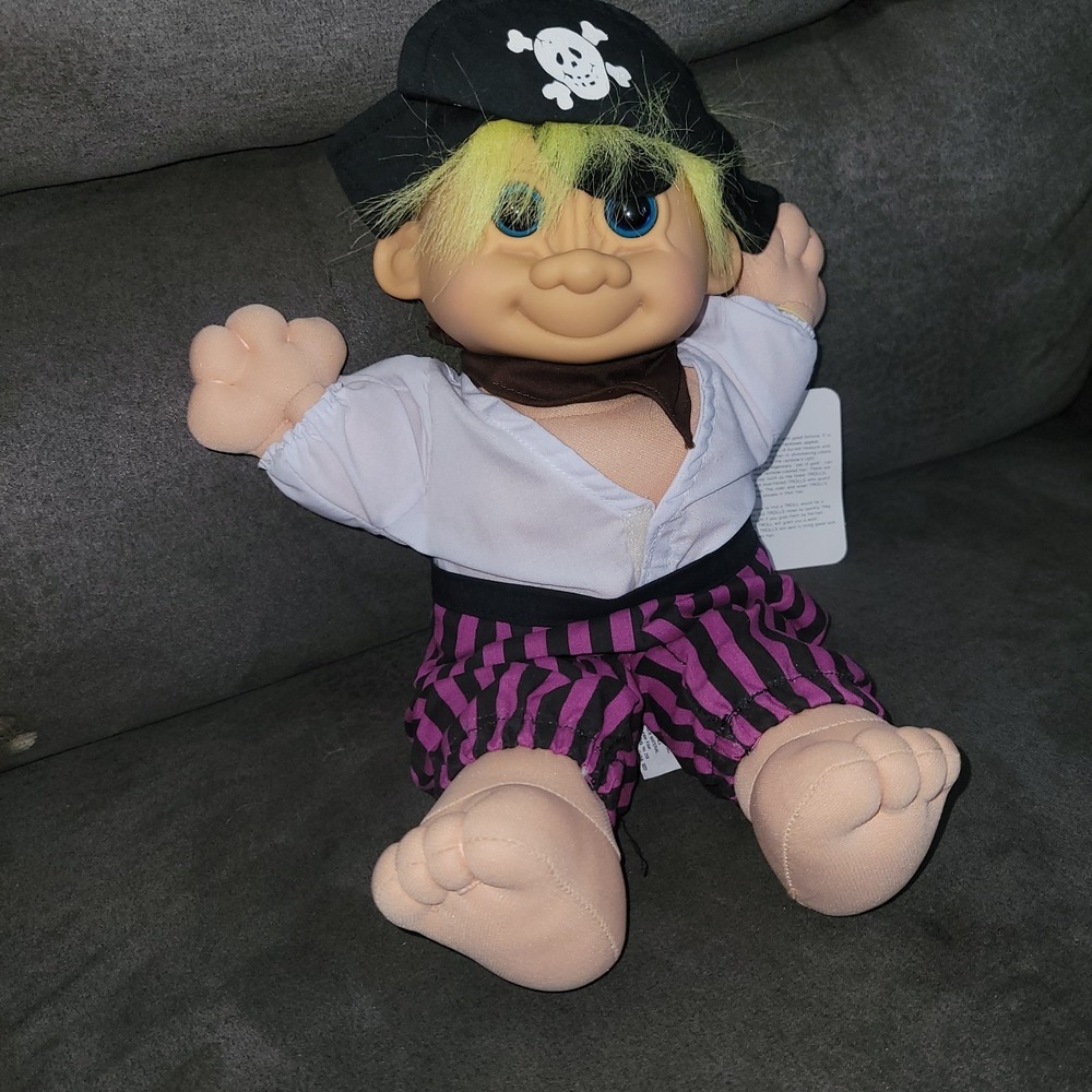 Vintage 12" Russ Berrie Sinbad Eye Patch Pirate Troll Plush Doll NWT